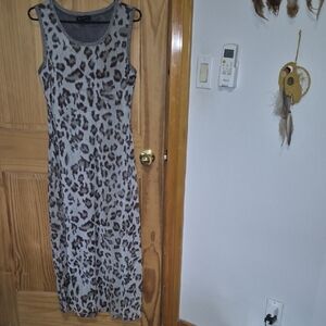 Tribal Leopard Print Maxi Dress in Brown and Gray